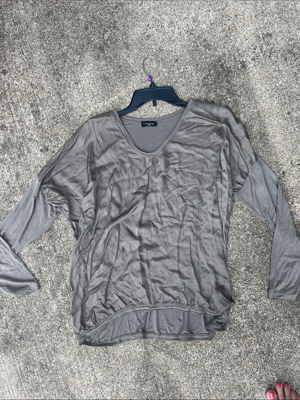 Naya Taupe V-Neck Long Sleeve Top